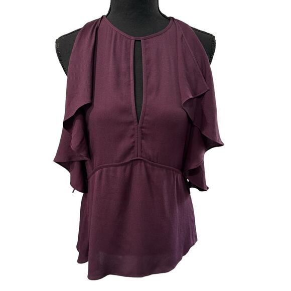 Theory Desiraya B Senna Cold Shoulder Ruffle Blouse - Size Small - Picture 2 of 7